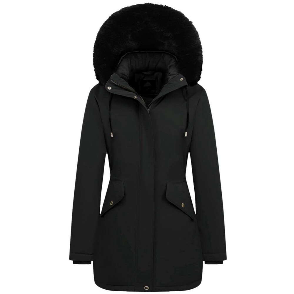 MOERDENG Women's Long Winter Down Coat featuring a thick faux fur-lined hood NWT
